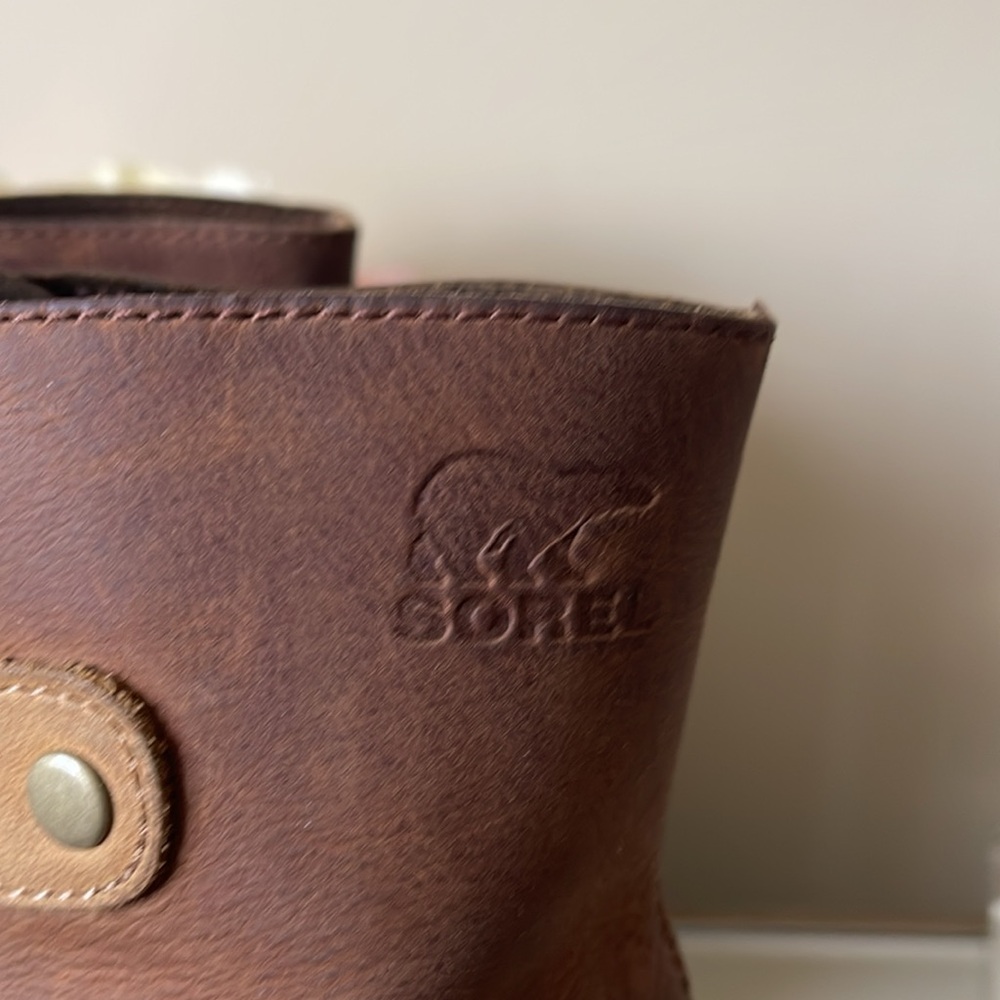 SOREL Joan Of Arctic Wedge Mid Tobacco Leather Waterproof Boots - Picture 2 of 12